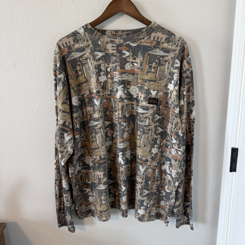 Walls Oilfield Camo T Shirt Mens Size XL All Over Print Long Sleeve Workwear
